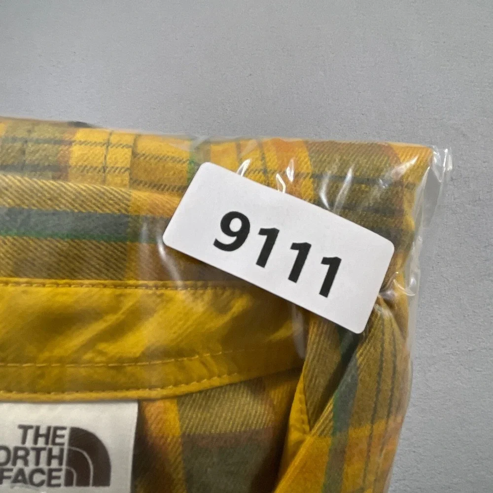 The North Face Plaid Flannel Shirt Men Small Yellow‎ Olive Gorpcore Hiking NWT
